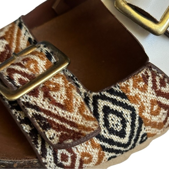 Inkkas Desert Buckle Sandals 7 Boho Woven Cork Slides White Brown Adjustable - Picture 3 of 11